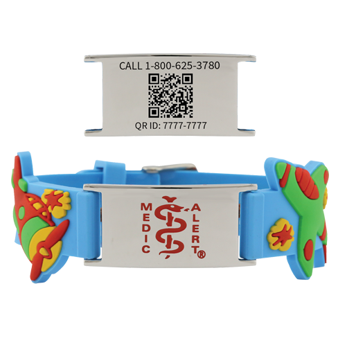 QR Code Child Titanium Medical ID Bracelet Blue